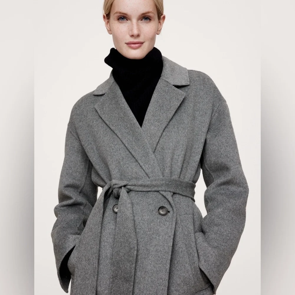 NWT! Banana Republic Black DOUBLE-FACED WRAP COAT 🔹 - Picture 2 of 11